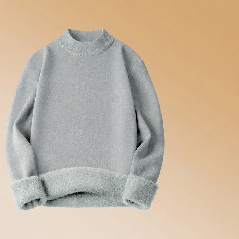 Men's knit sweater, lined, stand-up collar