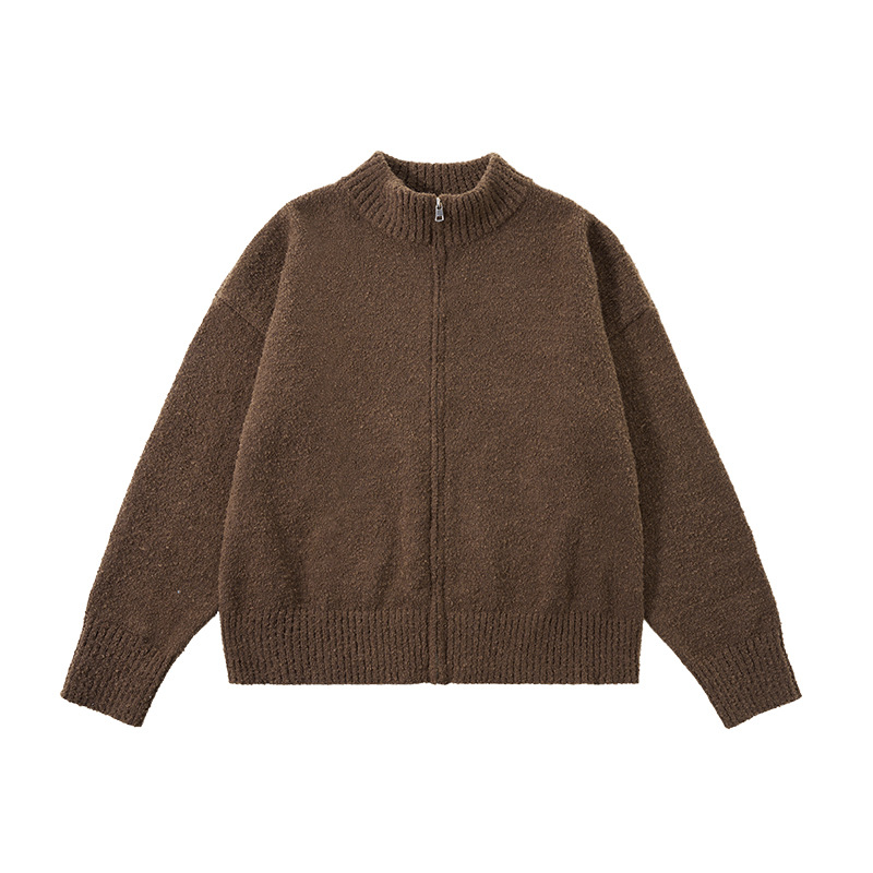 Men's cardigan with stand-up collar