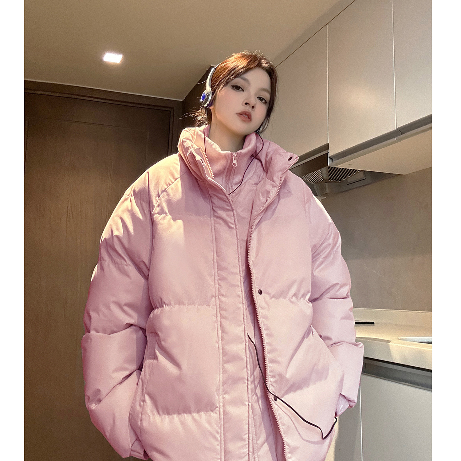 Padded Unisex Jacket with Stand-up Collar