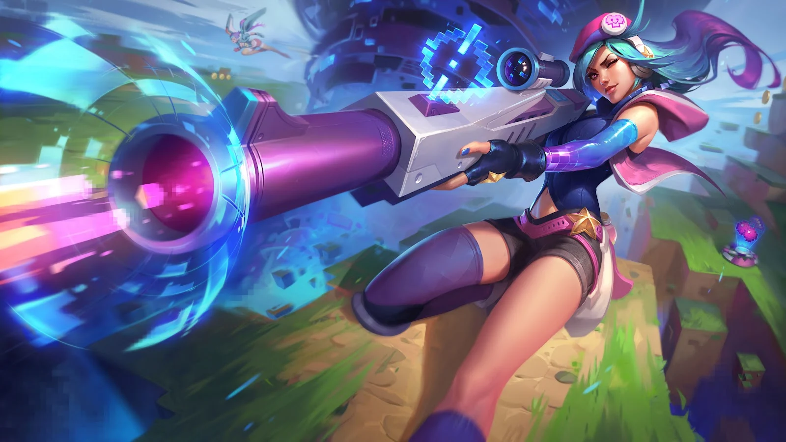 A Stunning League Of Legends, Splash Screen, Caitlyn (League Of Legends), Pixels, Video Game Art 8K Desktop and Mobile Wallpaper Background (7680x4320)