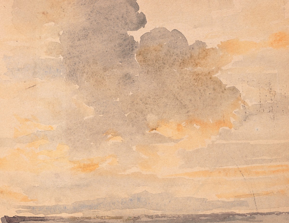 Wolkiger Abendhimmel über Hügelkette 1892
