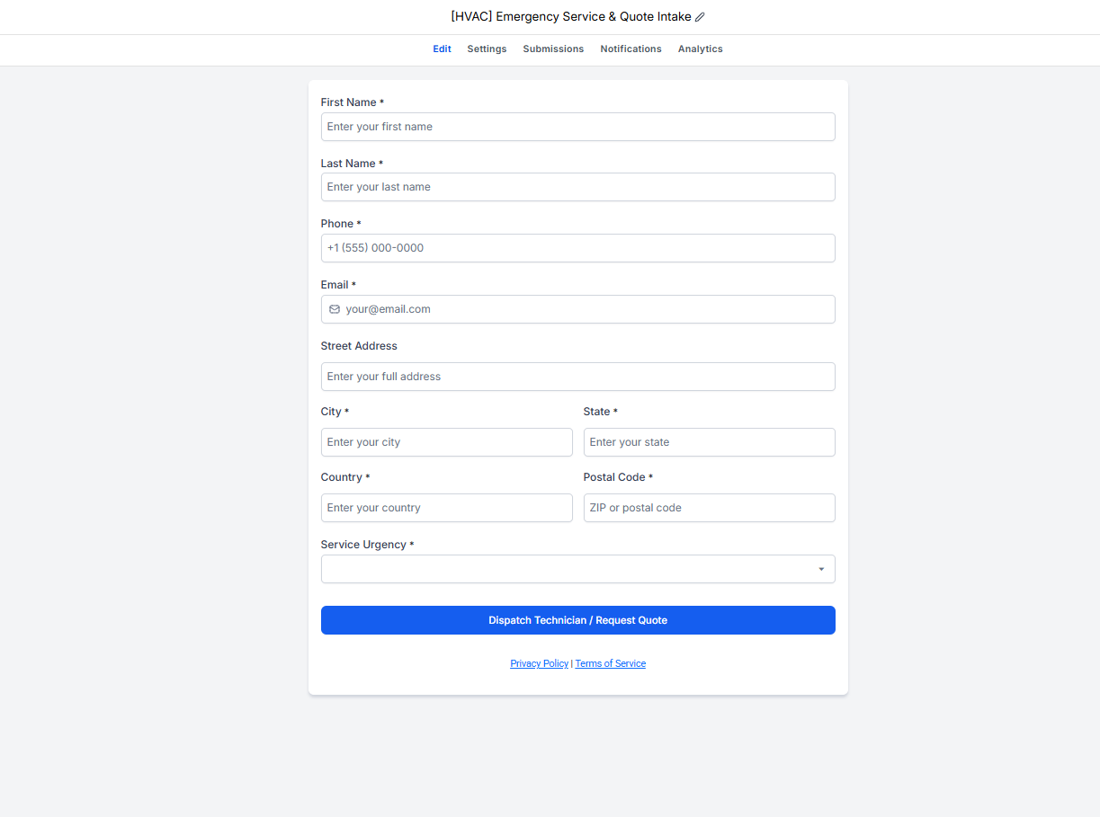 Emergency Service & Quote Intake Form