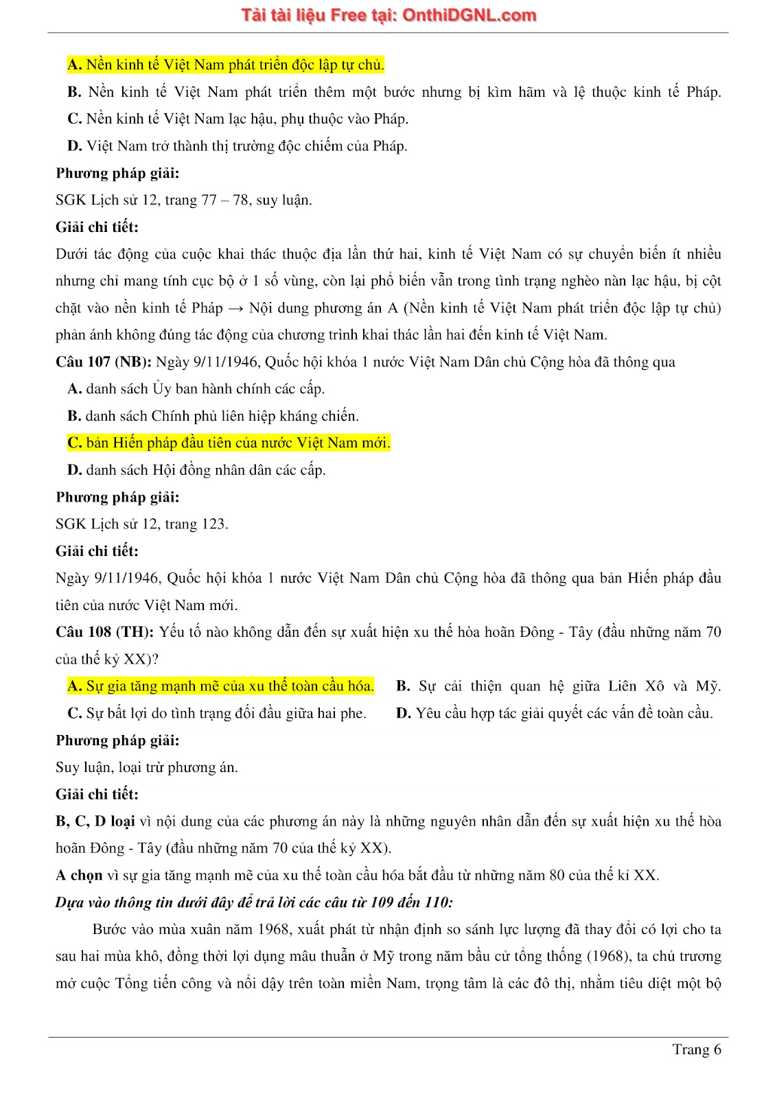 150 bài tập môn Sủ- Ôn thi ĐGNL ĐHQG HN Phần 2