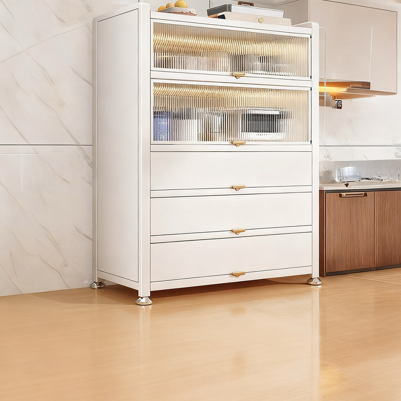 Kitchen standing shelf with glass doors, multi-tiered