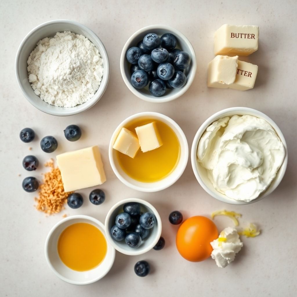 Ingredients for Blueberry Cream Cheese Bars – Easy Homemade Dessert in 40 Minutes