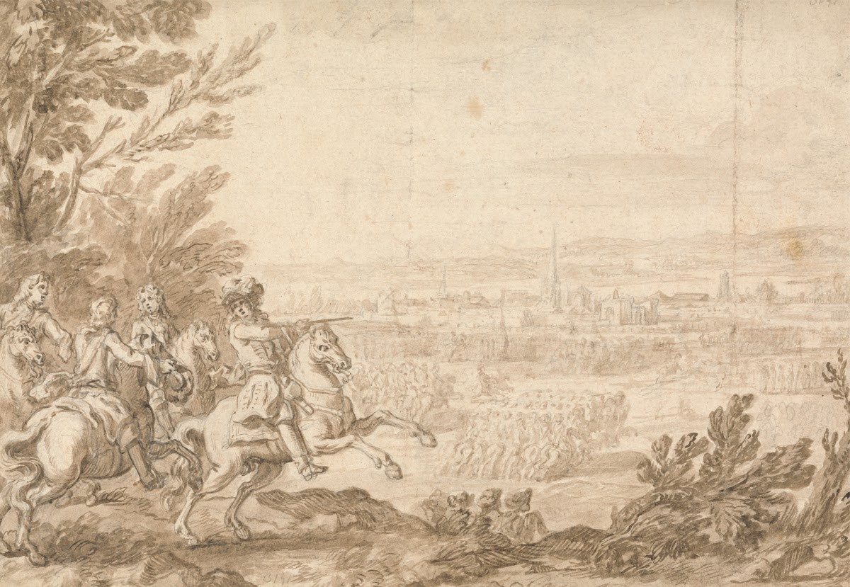Commander With Aides On Horseback Directing A Battle