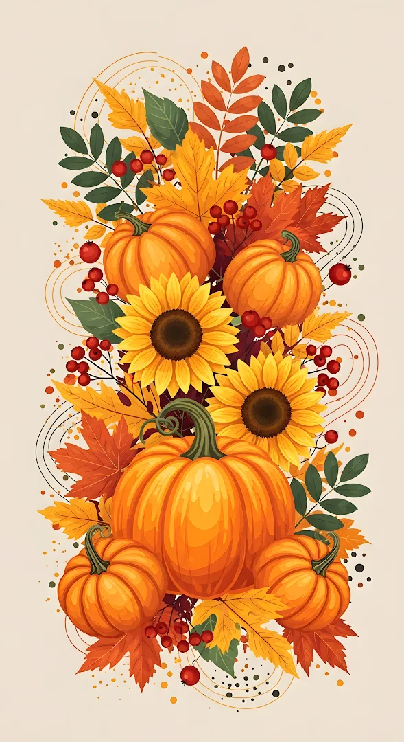 Autumn Harvest Pumpkins Sunflowers Decorative Design