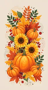 Autumn Harvest Pumpkins Sunflowers Decorative Design