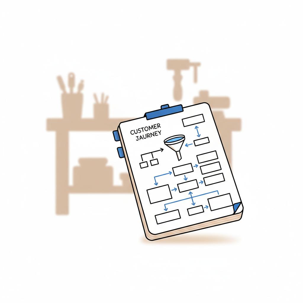 Notebook vector showing lead-tracking flow diagrams on a clean white background with subtle blue accents, representing Thumbtack earnings planning.