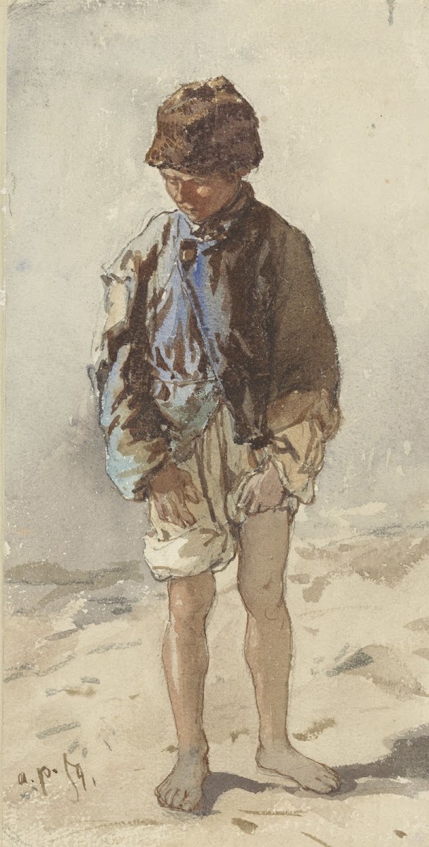 Hongaarse jongen staande en face blootsvoets en met een pelsmuts op 1859