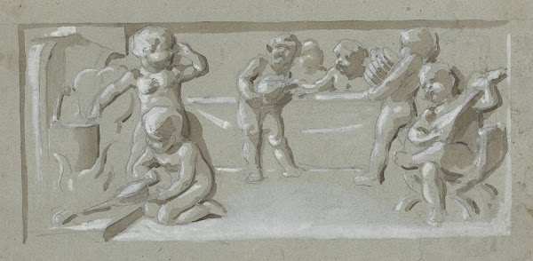 Fries met kokende etende en musicerende putti