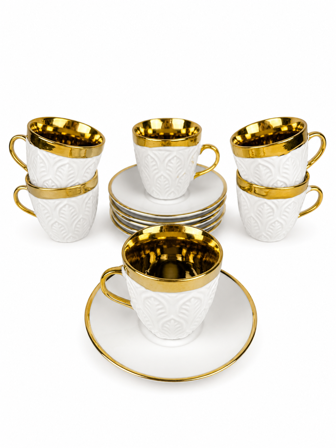 Juego De Pocillos Con Plato Fondo Dorado X 6 De 4.2 Pulgadas 100Ml — imagen 1