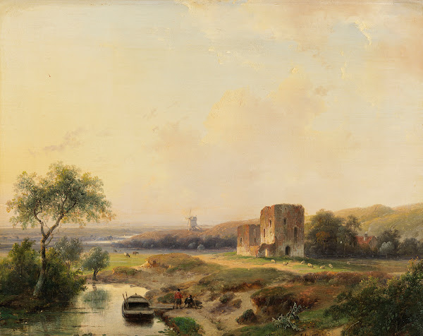 River landscape near Haarlem with windmill and the ruins of Brederode 1839