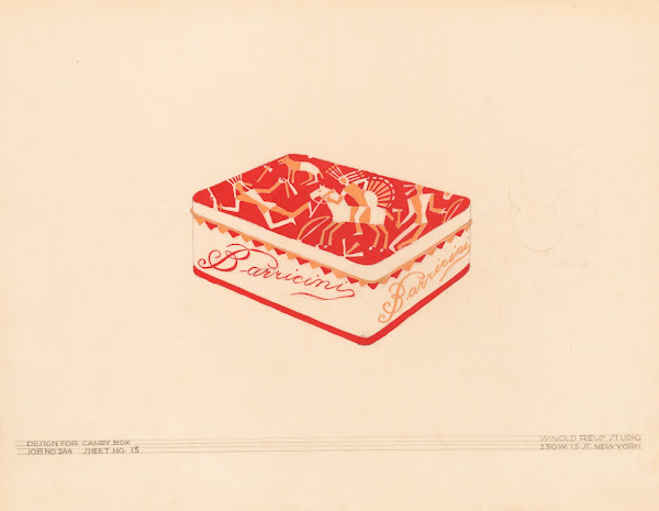Graphic design drawings for Barricini Candy packages 1948