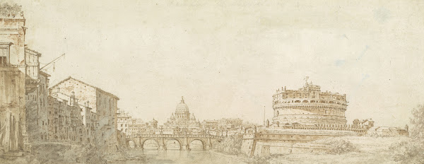 View of Rome with the Dome of Saint Peters and the Castel Sant Angelo c 1744