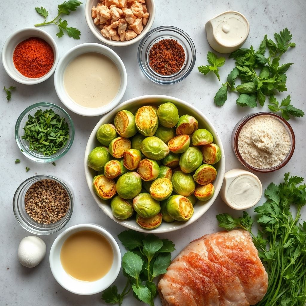 Ingredients for Crispy Roasted Brussels Sprouts with Tangy Tahini Caesar Dressing (Easy Weeknight Side)