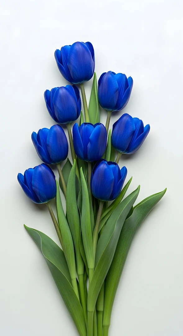Vibrant Blue Tulips Bouquet Minimalist White Setting