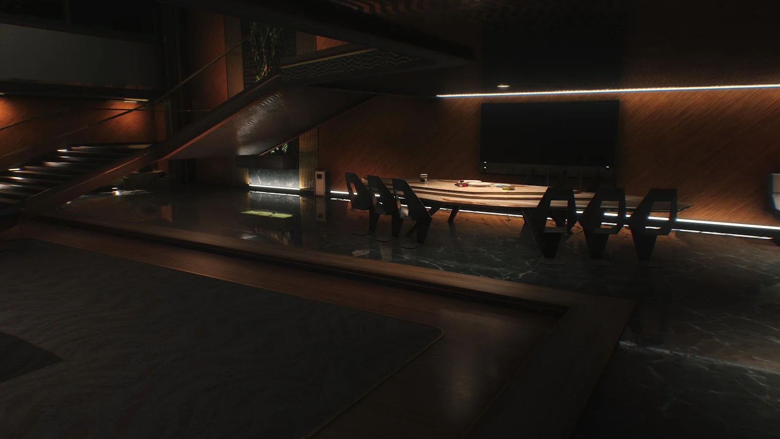 Modern Futuristic Conference Room - 3D Render 5K Wallpaper (5120x2880)