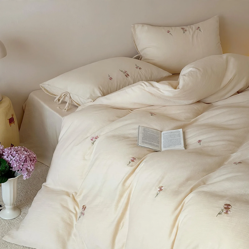 Pure Cotton Bedding Set with Embroidery, 4-piece