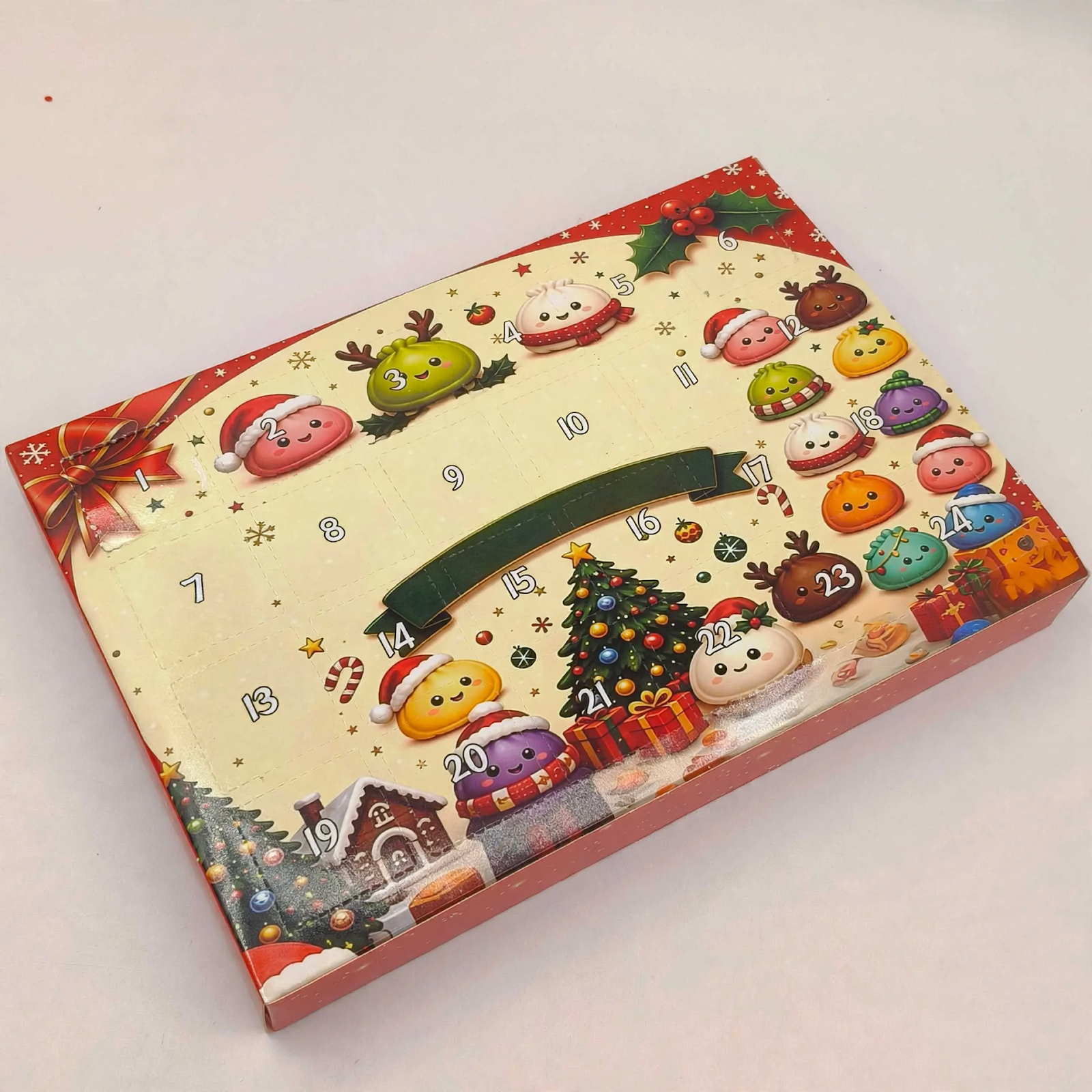 Adventskalender mit 24 Quetschfiguren in Obst- und Gemüseform