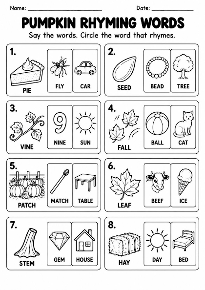 Pumpkin Rhyming Words Worksheet