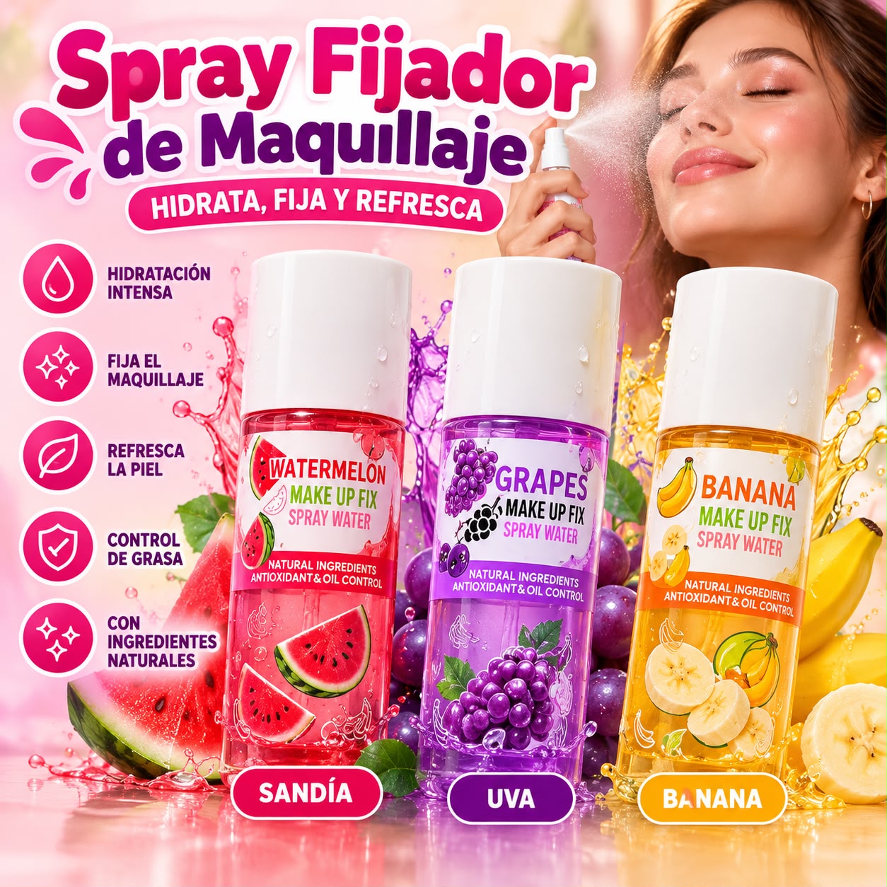 Spray fijador de maquillaje UVA