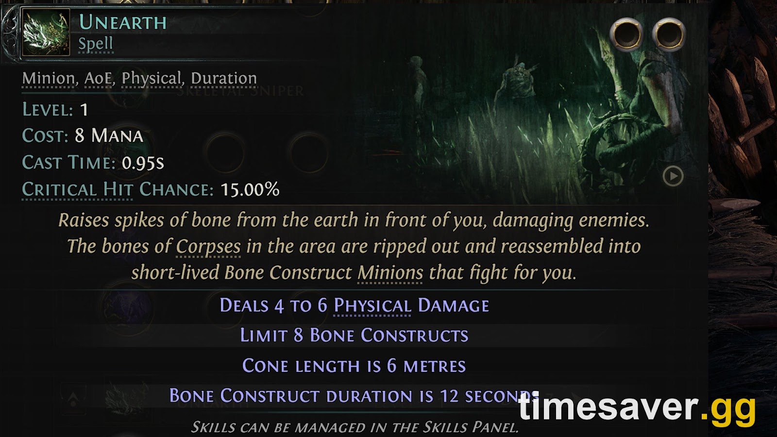 Path of Exile 2 skill detail screen showing support gem sockets you can remove and re-slot for free