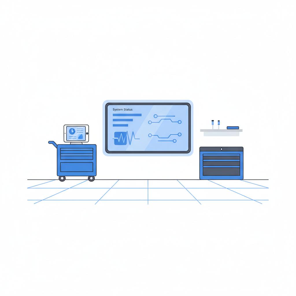 Minimalist vector of a car infotainment diagnostic screen in a garage suggesting a technician workflow bmw 540i for sale
