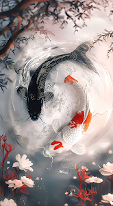 Yin Yang Koi Fish Harmony Minimalist Japanese Pond Art
