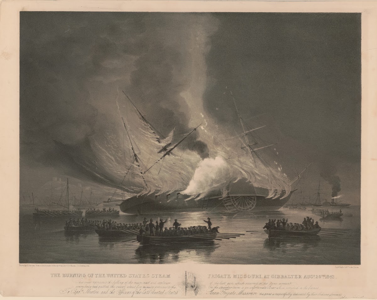 The burning of the United States steam frigate Missouri at Gibralter Augt 26th 1