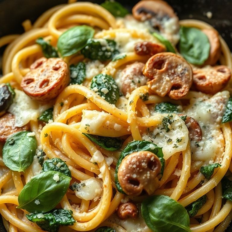 Easy Parmesan Spinach Mushroom Pasta Skillet Recipe: Quick & Tasty Comfort