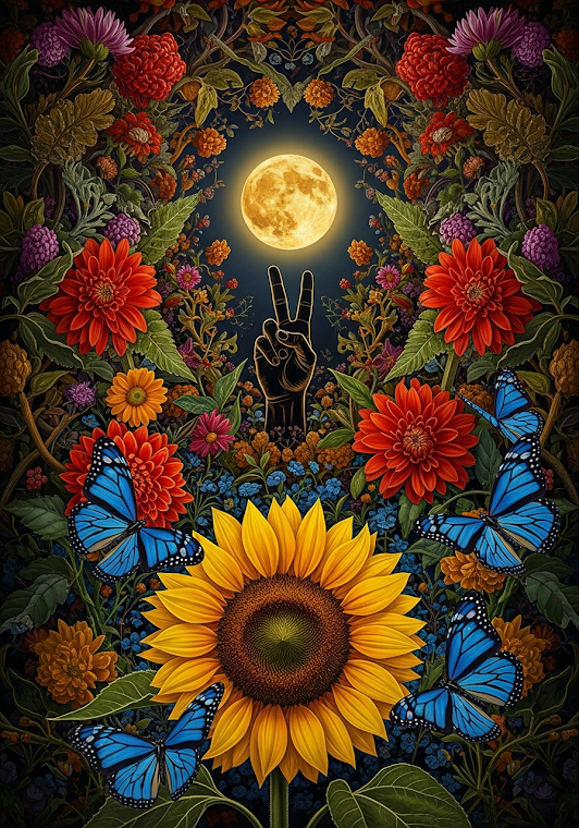 Surreal Botanical Hand Sign Oil Painting