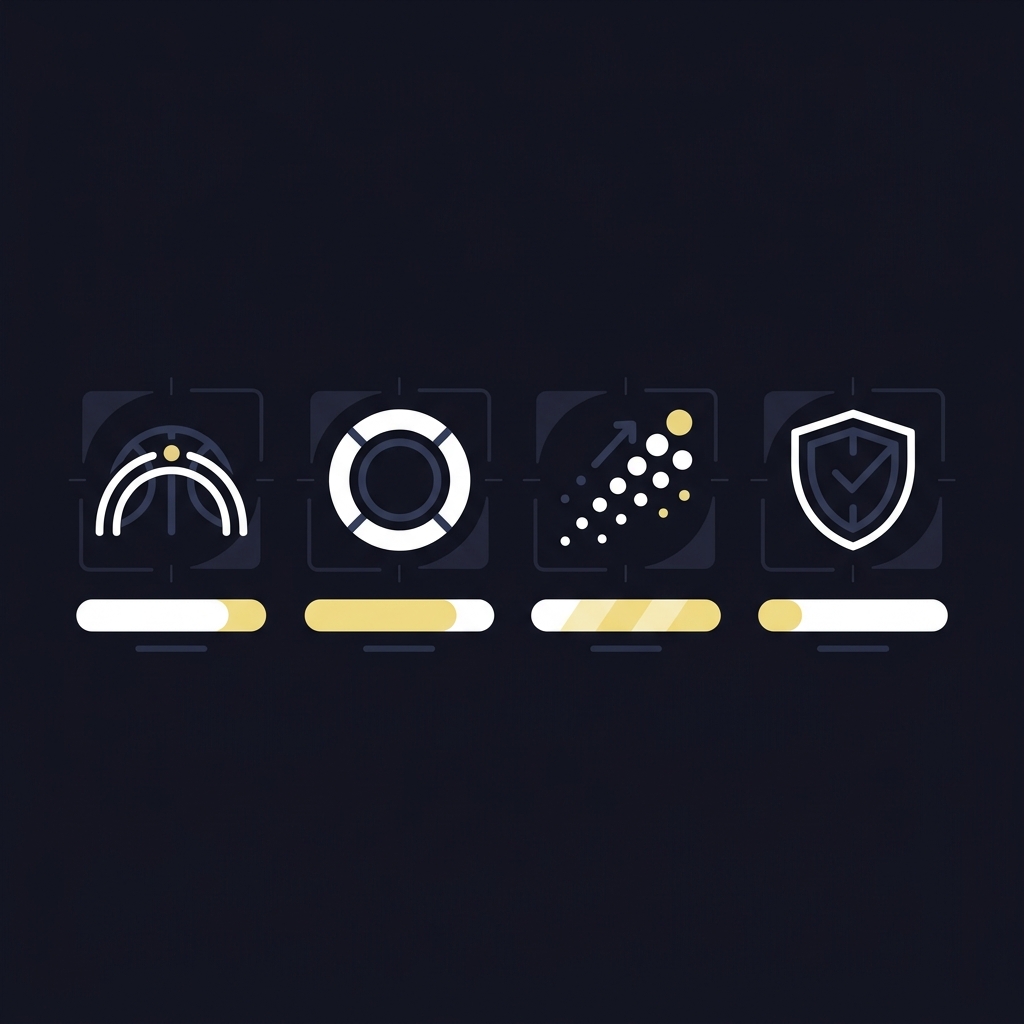 Minimal 2D vector infographic for grizzlies warriors prediction showing four icon modules illustrating catch and shoot weight eFG percent weight pull up bonus and role stability modifier on a Funded Plays dark background