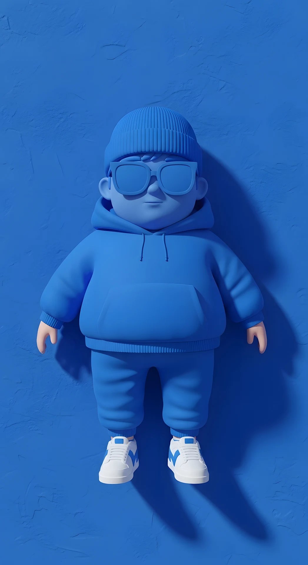 Monochromatic Blue 3D Character in Hoodie and Beanie - Free 4K mobile Wallpaper