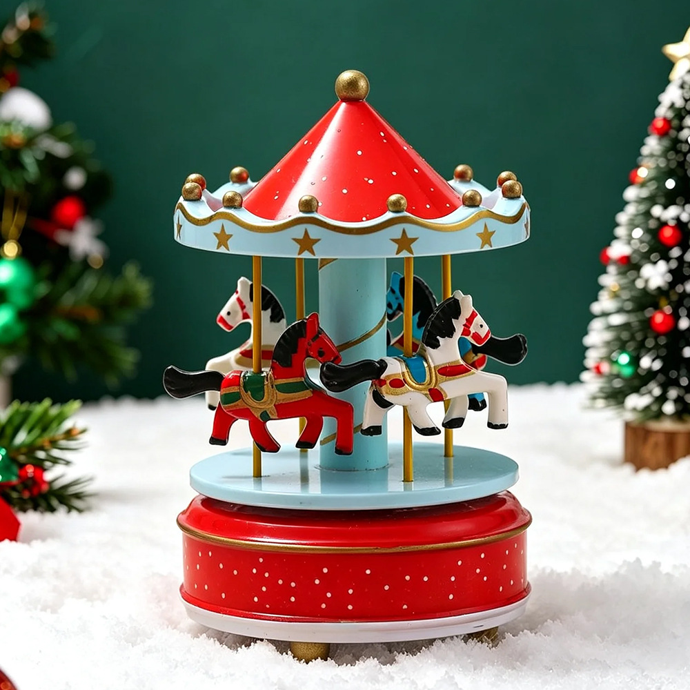 Decorative Carousel Music Box made of Solid Wood