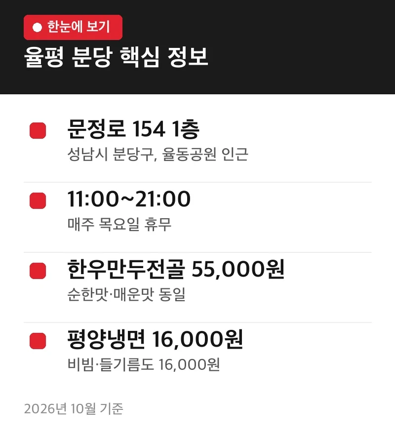율평 분당 핵심 정보