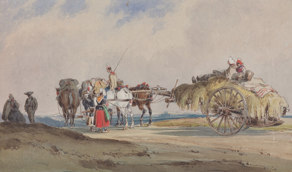 A Hay Wagon Drawn by Four Horses