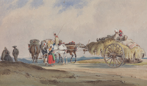 A Hay Wagon Drawn by Four Horses