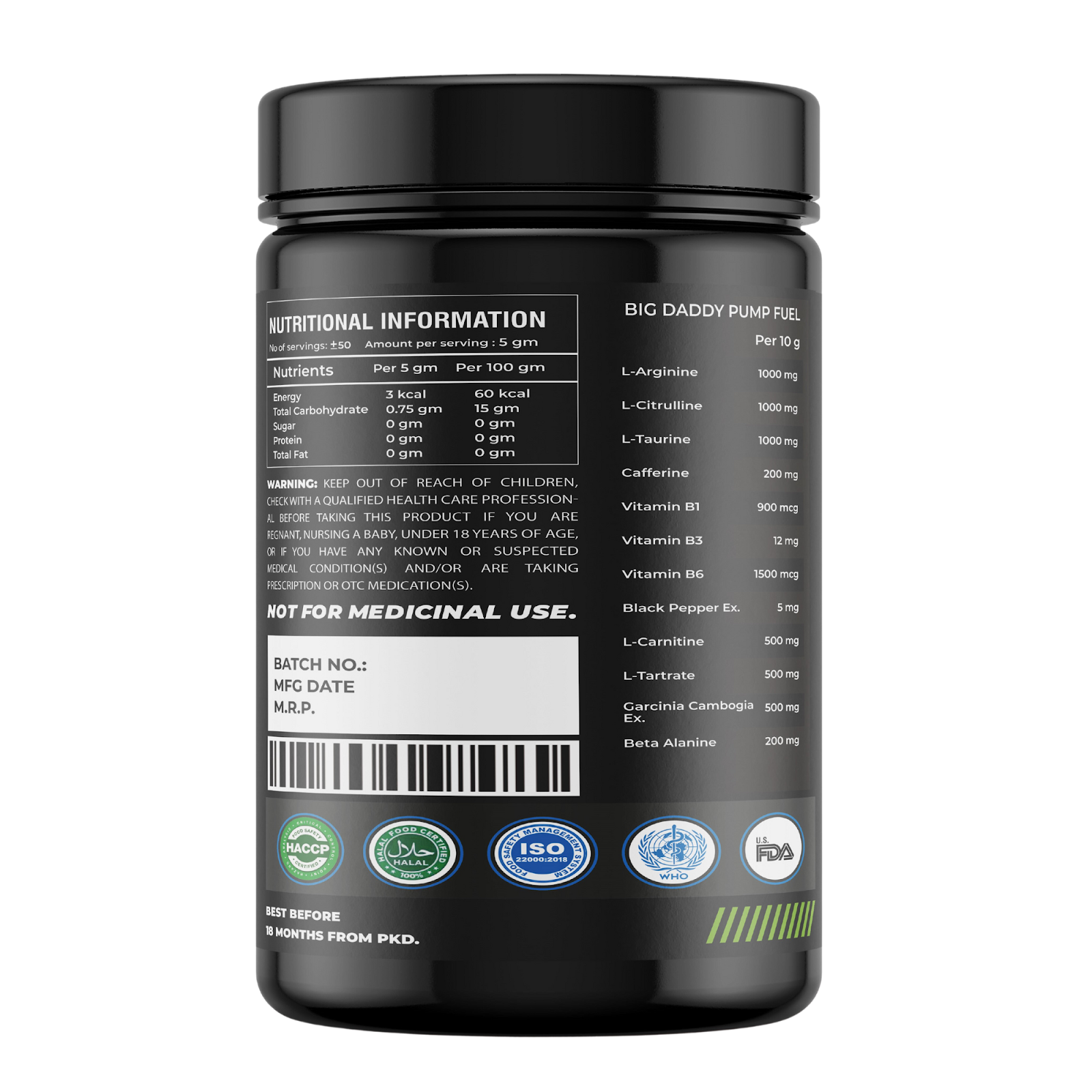Pre Workout green apple Supplement — Green apple, 250g