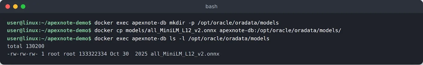 ls of the model file inside the database container
