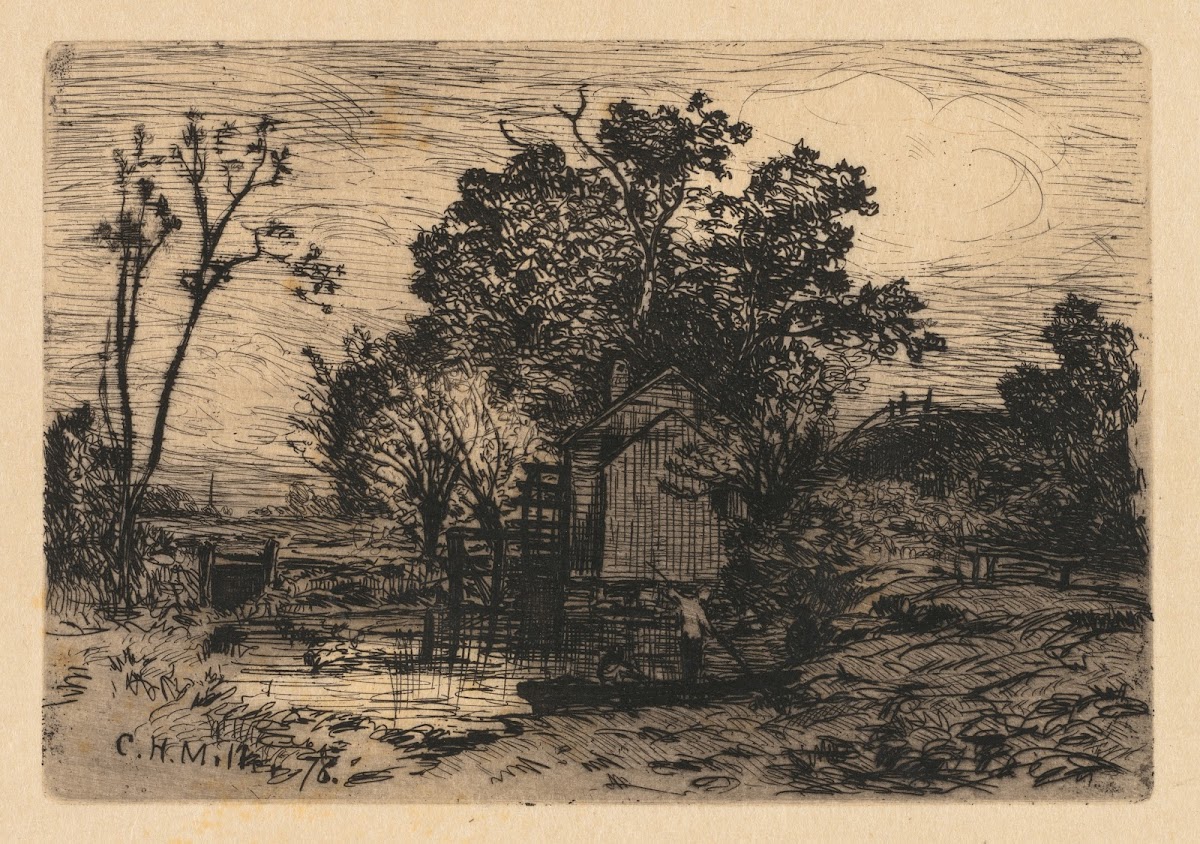 Cottage And Two Figures In A Boat 1878