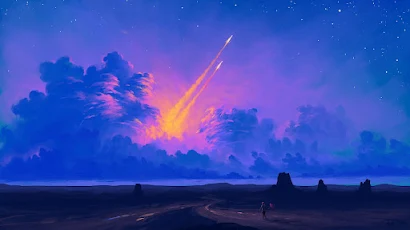 Digital Painting, Sky, Clouds, Landscape, Rocket Full HD Wallpaper Background