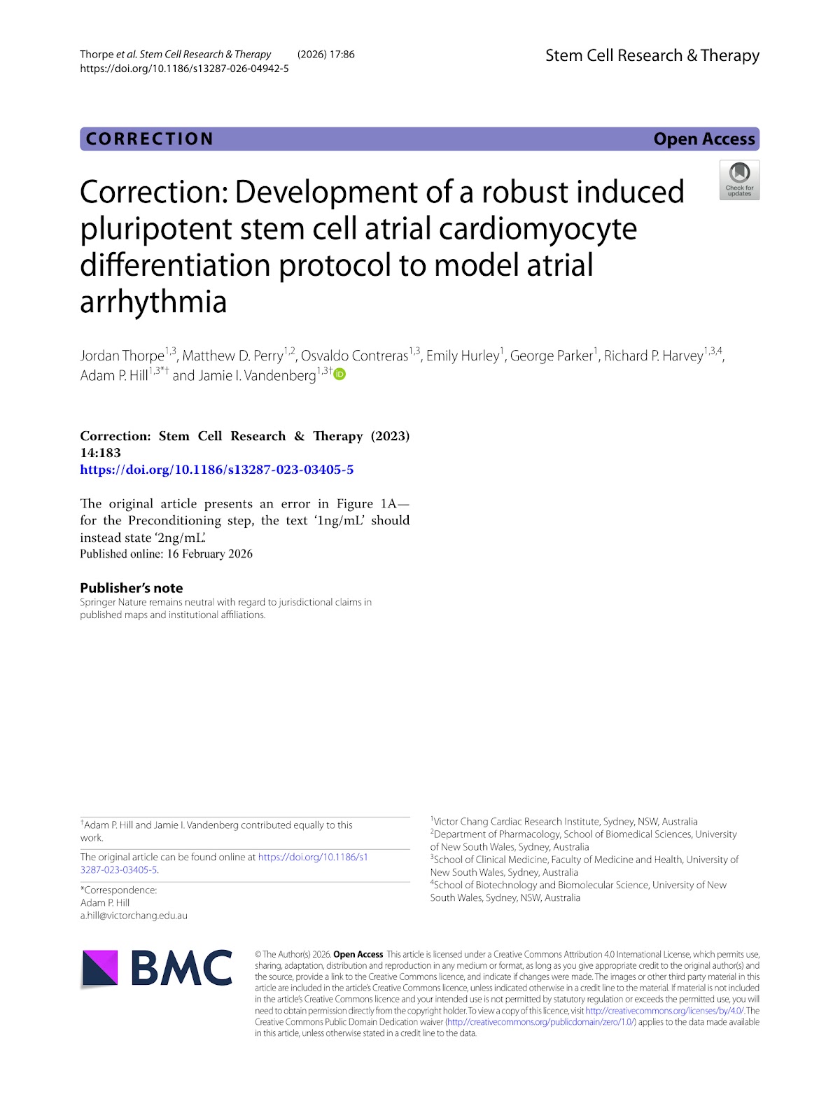 Correction: Development of a robust induced pluripotent stem cell atrial cardiomyocyte differentiation protocol to model atrial arrhythmia