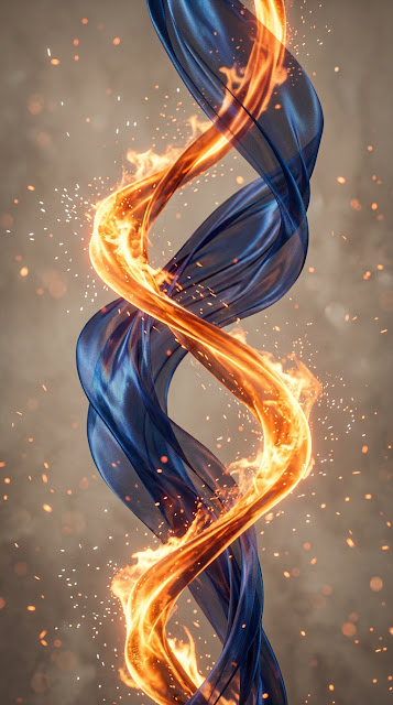 Abstract 3D Render of Flowing Blue and Orange Ribbons with Glowing Sparks - Free mobile Wallpaper