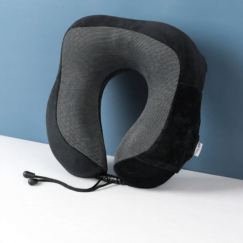 U-shaped memory foam neck pillow with storage
