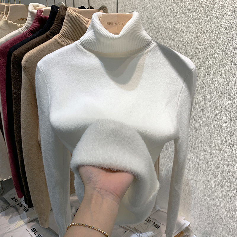 Gefütterter Damen-Rollkragenpullover, gestrickt, schmal geschnitten