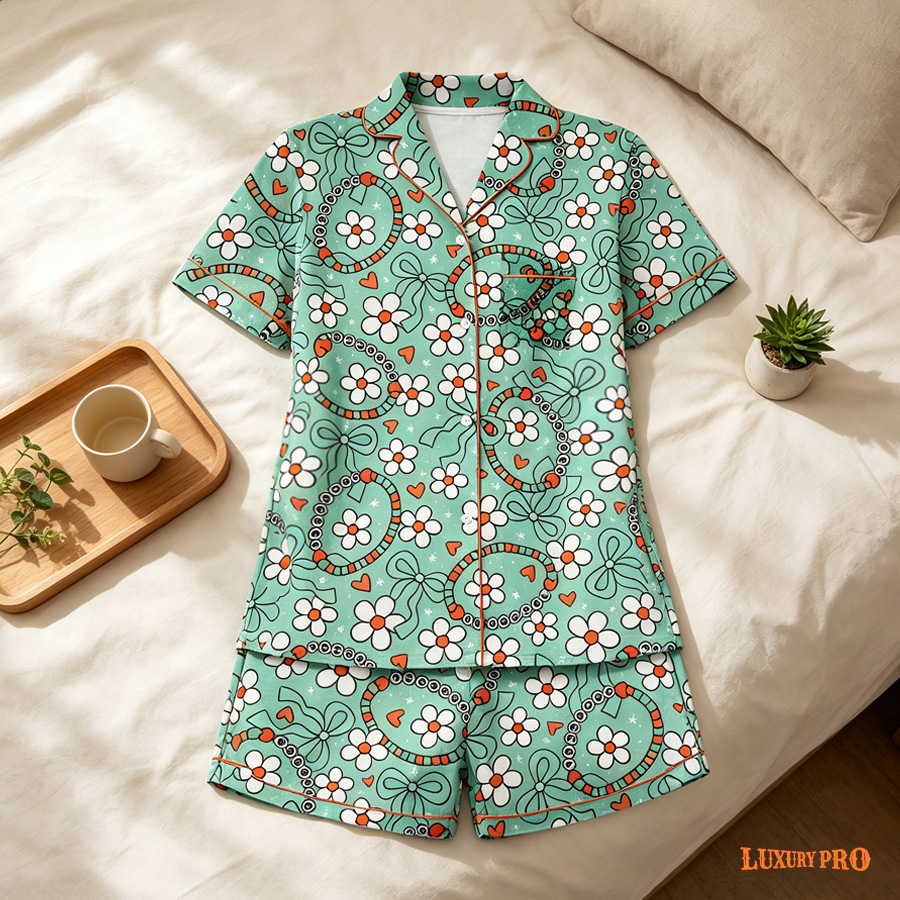 AOP Short Milk Silk Pajama Set With Pockets For Men