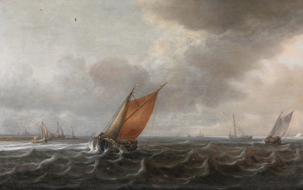 ARiver Estuary With Light Shipping In A Strong Breeze A View Of Haarlem Beyond