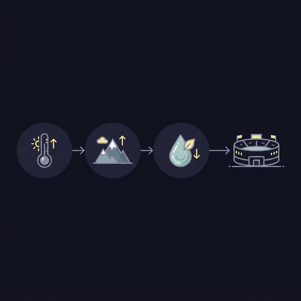 Minimalist 2D vector infographic showing air density factors temperature altitude and humidity with an example adjustment flow to a stadium icon how ballpark factors affect mlb totals