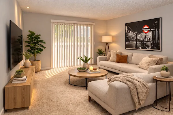Staged three-bedroom interior at The Langston